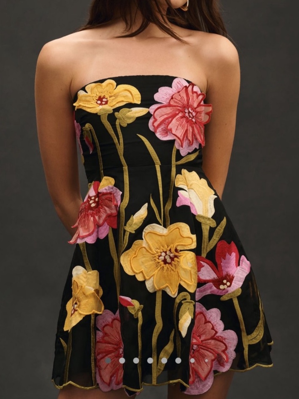 By Anthropologie STRAPLESS FLORAL ORGANZA MINI DRESS